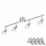 B.K.Licht plafonnier LED 4 spots pivotants & orientables, inclus 4 ampoules LED 2,9W GU10, barre spots plafond salon salle à manger cuisine couloir, 2 bras tournants, lumière blanche chaude
