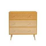 BAÏTA - Commode Capucine Jaune Ocre et Effet chêne 78cm
