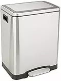 Amazon Basics Poubelle 30 L avec deux compartiments et pédale en tube d'acier - fermeture amortie avec couvercle, pour cuisine, salle de bain ou bureau, rectangulaire, satinée, en acier inoxydable