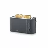 SEVERIN Grille-pain automatique 1 400 W, Grille pain compact 2 fentes jusqu'à 4 tranches, Toaster électrique avec réglage du degré de brunissage & fonction décongélation, Noir, AT 2591