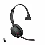 Jabra Evolve2 65 Casque PC sans Fil - Casque Mono Écouteurs Certifié UC avec Annulation du Bruit et Batterie Longue Durée - Adaptateur Bluetooth USB-A - Noir
