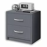 Stella Trading PEPE Table De Chevet, Gris Graphite, Table De Nuit Sobre Avec 2 Tiroirs, Convient Pour Tout Lit Et Toute Chambre, 39 x 39 x 28 cm (L/H/P)