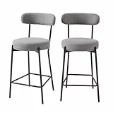 BAÏTA Lot de 2 tabourets de Bar NOA en Tissu Gris et Pieds en métal Noir