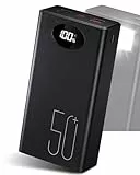 Batterie Externe Power Bank 50000 mAh Portable : Batterie Externe de Charge Rapide 22,5 W avec 5 Sorties et 2 entrées et Lampe de Poche-Noir 3PMP3 128GB with Display