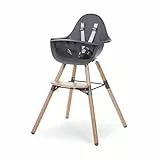 CHILDHOME, Chaise Haute Bébé/Enfant, Evolutive, Dès 6 mois, Réglable en Hauteur, Harnais 5 Points, Nombreux Accessoires, Compatible avec Transat Naissance Evolu, Bois de Hêtre, Evolu 2, Anthracite