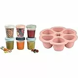 BÉABA, Lot de 6 Portions Conservation Clip, Pots empilables et emboîtables, 100% hermétique, Graduation(6x250ml) & Multiportions Silicone de qualité premium, Résistance thermique extrême, 6x90ml, Rose