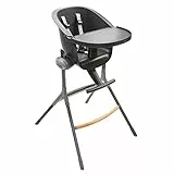 BÉABA, Chaise Haute Up&Down, Made in France, Ergonomique, Evolutive Tablette repas amovible, Réglable 6 hauteurs, Confortable, Design, Matériaux robustes, Dark Grey