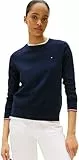 Tommy Hilfiger Pull Femme Jersey Fine avec Col Ras-du-Cou, Bleu (Dark Night Navy GS), XXL