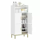 Hzuaneri Armoire de Salle de Bain, Meuble de Rangement, Armoire de Rangement, Placard Cuisine avec 4 Portes et 1 Espace Ouvert, Étagères réglables, La Salle de Bain, 30 x 60 x 120 cm, Blanc SC45613G