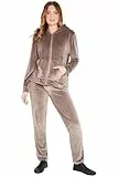 CityComfort Survetement Velours Femme et Ado, Douillet Ensemble Sport Femme Velours, 2 Pièces Pantalon Velours et Sweat Zippé à Capuche (L, Beige)