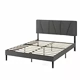 Zinus Maya lit 140x190 cm - Hauteur 30cm - Cadre de lit tapissé avec tête de lit - Sommier à Lattes en Bois - Gris foncé