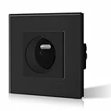 BSEED Prise Murale Prises de courant Alternatif 1 Gang Cadre en Verre Trempé Norme Française 16 Amp 240V 86mm Noir