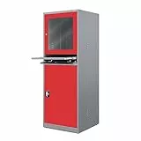 Jan Nowak Poste de Travail Informatique Armoire PC Armoire Informatique avec tiroir pour Atelier Entrepôt Métal 175 cm x 64 cm x 63 cm (Anthracite-Rouge)
