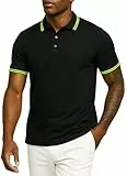 Leif Nelson Polo pour homme coupe ajustée, 100 % coton, à manches courtes, classique, avec col et bandes contrastées, pour les loisirs et le travail, noir et vert, taille XXL