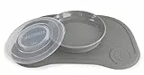 Twistshake Click Mat + Plate | Baby Non-Slip Tableware Set | Baby Plate + Baby Placemat (38x25) | BPA-Free Baby Weaning Plate | Baby Suction Plate | Food Training Plate for Kids 6m+ | Grey