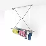 foxydry Mini Étendoir de Plafond, séchoir à Linge Vertical rétractable, Repliable et Extensible pour intérieure et extérieure, étendoir pour Balcon (Gris, 152 cm)
