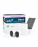 Arlo Ultra 2 4K avec SmartHub plus Panneau Solaire Offert, Camera Video Surveillance WiFi Exterieures Sans Fil, Vision Nocturne Couleur, Compatible Alexa, Essai Arlo Secure Inclus, Pack de 2 Cameras