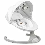 MoMi KENANI Transat balancelle jusqu’à 9 kg, pliable, télécommande et Bluetooth pour smartphone, alimentation piles et secteur, harnais de sécurité 5 points, pare-soleil, moustiquaire
