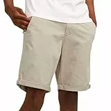 JACK & JONES Shorts Homme Taille Moyenne Bermuda Chino Pantalon Midi Coupe Droite, Couleurs:Beige, Taille:L