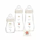 MAM Coffret Biberons Verre (3 biberons verre + 1 sucette) – Biberon MAM en verre résistant à la chaleur – Biberon verre pour nourrisson dès la naissance et sucette naissance en silicone