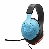 JBL Quantum 100N, casque gaming circum-auriculaire filaire, micro amovible, QuantumSURROUND Signature, comfortable, compatibilité multiplateformes et Windows Sonic Spatial Sound, en rouge et bleu