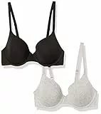 Amazon Essentials Soutien-Gorge T-Shirt Confortable à Armature Femme, Lot de 2, Gris Chiné/Noir, 105D