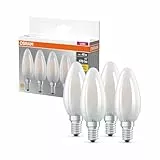 OSRAM LED BASE B40, pack avantage de 4 lampes, remplace les ampoules 40W classiques, 4W, blanc chaud (2700K), verre mat, non dimmable, forme de bougie, E14
