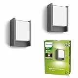 Philips Arbour Applique murale LED d'extérieur (6 W), luminaire d'extérieur résistant aux intempéries avec lumière blanc chaud, éclairage LED à économie d'énergie, anthracite, pack de deux