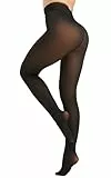 DUCMODA Collants thermiques doublés en polaire pour femme, faux collants d'hiver translucides, couture unique, taille haute, extensible, Noir transparent, M
