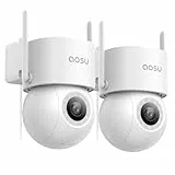 AOSU 2PACK Camera Surveillance WiFi Extérieure Filaire 3K 5MP 360°PTZ Caméra IP Exterieur WiFi 2.4GHz, 400Lm Projecteur Vision Nocturne Couleur, Sécurité et Protection des véhicules, 24/7