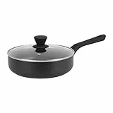 Sitram 714183 Sauteuse Aluminium PURE Noir Ø24,H6,5 cm - Revêtement anti-adhésif Whitford Xylan sans PFOA, Manche thermorésistant soft touch + couvercle vapeur en verre - Tous feux sauf induction