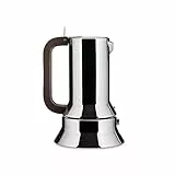 Alessi 9090/3 Cafetière Espresso en Acier Inoxydable 18/10 Brillant, Fond en Acier Magnétique Compatible avec la Cuisson Par Induction, 3 Tasses, Marron