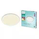 PHILIPS Plafonnier rond à panneau LED SceneSwitch à intensité variable, 3 ambiances différentes, Blanc chaud, 18W. Idéal pour les salles de bain avec son indice de protection IP44, Blanc