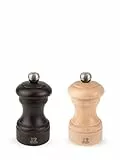 PEUGEOT - Bistro - Moulin à Poivre + Moulin à Sel 10 cm - Poivre Noir + Sel Gemme Inclus - Réglage Classique - En Bois Labellisé PEFC - Fabrication Française - Coloris Chocolat et Naturel