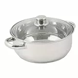 Crealys 502385 Faitout en Inox 4L + Couvercle Verre Diamètre: 24 cm