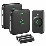 Sonnette sans Fil à Pile AVANTEK Mini Sonnette de Porte 300M Étanche Kit de Carillon Electronique, 52 Mélodies au 5 Niveaux Volumes 720p pour Maison, Bureau, Hôtel, etc, 2 Récepteurs +1 Émetteur BA-12