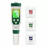 Homcoice PH Mètre 5 en 1, PH EC TDS Salinité Température avec Affichage Simultané Trois Données Innovant, Test pH Piscine IP67 étanche, Testeur Salinité PH pour Eau Potable, Aquariums, hydroponie