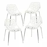 CangLong Jeu de 4 chaises de Jardin Chaise de Salle à Manger empilable Moderne en Plastique à Coque Creuse pour la Cuisine et la Salle à Manger, Blanche