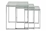 AC Design Furniture Jannis Ensemble de 3 Tables d'appoint en Verre Transparent et Métal Chromé Table Basse 3 Pièces pour le Salon,Ensemble de Tables Basses, Design Moderne, H : 55 x L : 50 x P : 50 cm