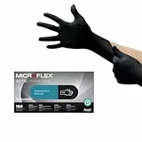 Ansell Microflex 93-732, Gants jetables Multi-usages en Nitrile, manipulation de précision et travaux mécaniques, Sans Latex, Sans Poudre, Noir, Taille L, Boîte de 100