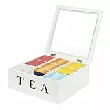 Van Henry Boîte à thé en bois avec 9 compartiments - Boîte de rangement pour sachets de thé - Blanc - 21,5 x 21,5 x 8,5 cm