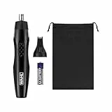 WAHL 2 in 1 Detail Trimmer, tondeuse pour oreilles, nez et poils du visage, alimentée par piles, têtes lavables, prise en main confortable, étui de voyage, têtes lavables longue durée