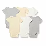 Amazon Essentials Body à Manches Courtes Mixte Bébé, Lot de 6, Teintes Neutres, 3-6 mois