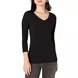Amazon Essentials T-Shirt à Manches 3/4, Col en V, Coupe Classique (Disponible en Grande Taille) Femme, Noir, XL