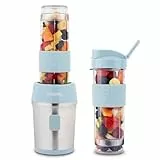 H.Koenig Mini Blender / Smoothie / Mixeur SMOO16 – 570mL, 300W, 4 Lames Inox, Sans BPA, 2 Bouteilles portables avec couvercles de voyage, Bleu Pastel