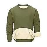 PASUDA Sweat Polaire Homme Chaud Col Rond Pullover Manches Longues Sweatshirt Épais Thermique Couleur Unie Coton Pull Hiver Casual Travail Sport (Vert Armée, M)