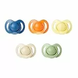 Nuby – Lot de 5 tétines et sucettes orthodontiques en silicone douce | 3 modèles jour et nuit | 2 phosphorescentes | Sans BPA | Imitent le sein | 18-36 mois