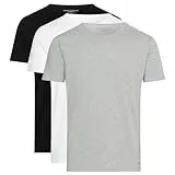 Tommy Hilfiger T-Shirts Manches Courtes Lot de 3 Homme Stretch Col Ras-du-Cou, Multicolore (Black/White/Grey Heather), L