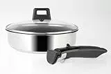 Sitram 714263 Sauteuse Arpège Inox Ø 24 cm - Manche amovible SITRAMOVIBLE, Couvercle vapeur en verre, Tous feux dont induction - revêtement noir anti-adhérent sans PFOA