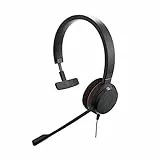 Jabra Evolve 20 MS Casque Mono - Casque certifié par Microsoft pour téléphone logiciel VoIP avec suppression passive du bruit - Câble USB avec contrôle des appels - Noir